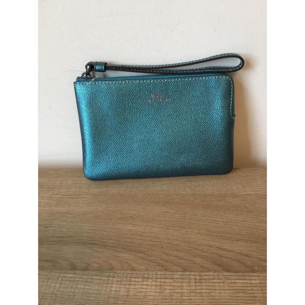 Coach Teal Corner Zip Wristlet Wallet